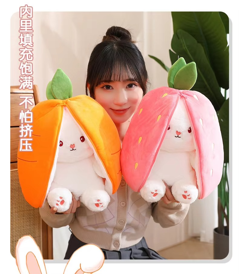 Rabbit New Creative Strawberry Rabbit Plush Soft Doll Hug Pillow